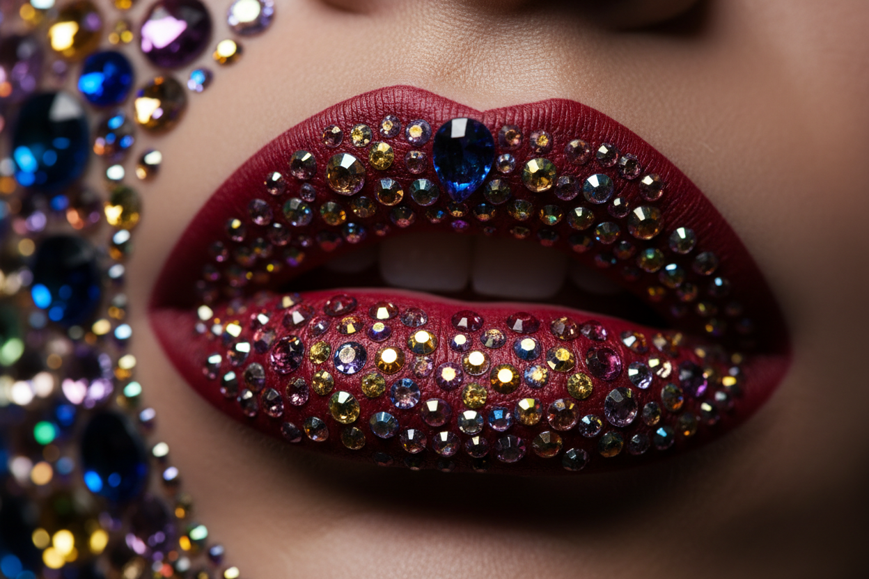 labbra molto carnose con sopra Swarovski, foto artisica